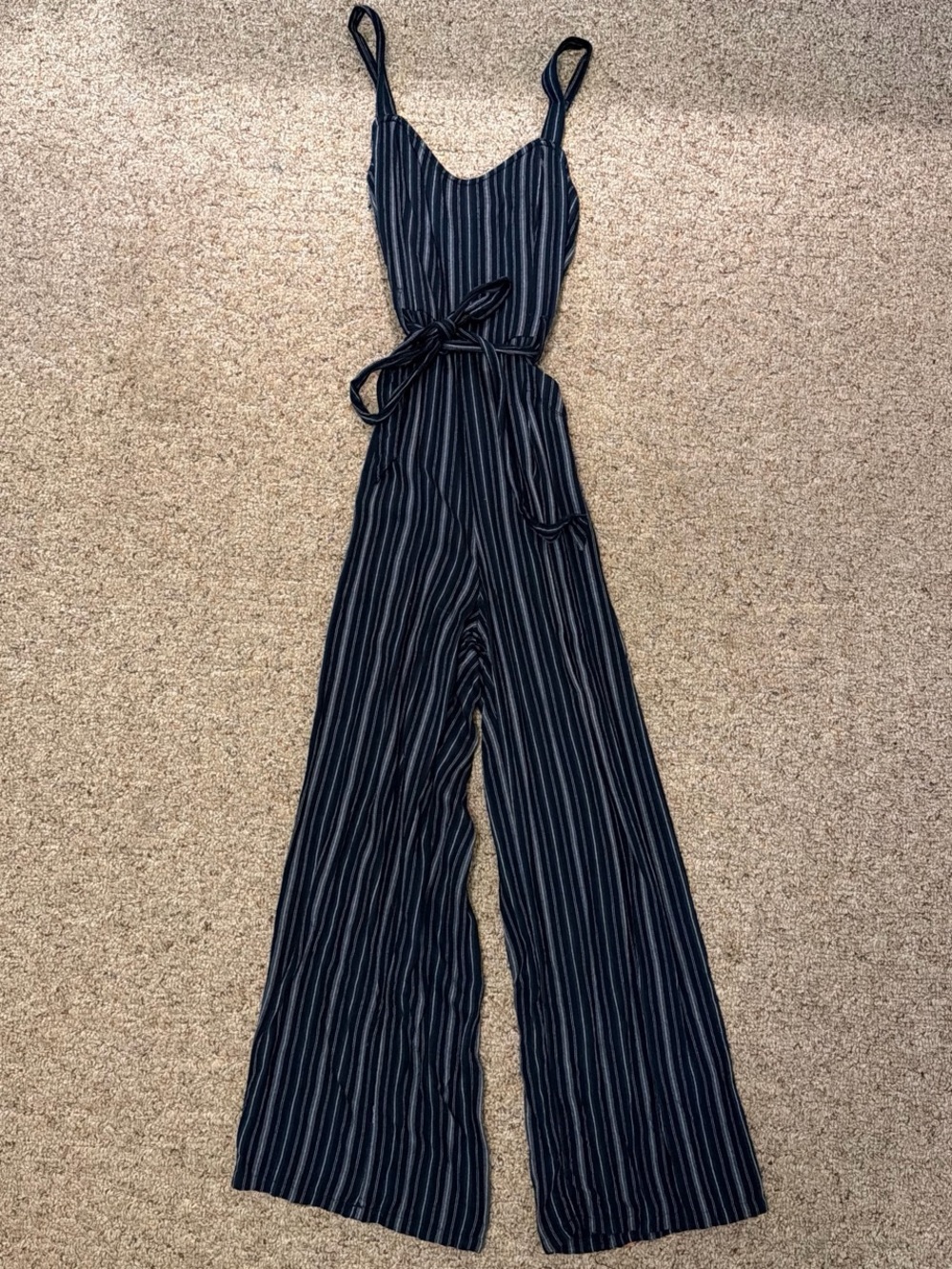 Hollister Navy Striped Wide-Leg Jumpsuit with Tie Belt